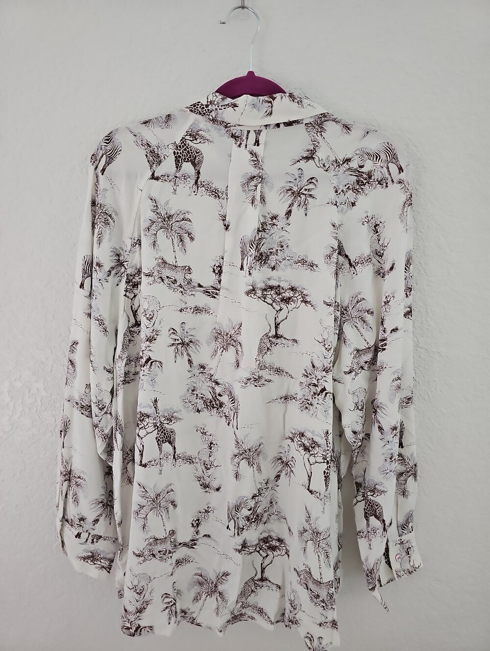 Chenault Cream Button-Down Blouse with Brown Scenic Animal Print